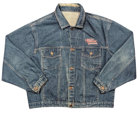 SOLD Vintage Denim Jacket Harley Davidson Longueuil Size XL Men - Picture 2 of 6